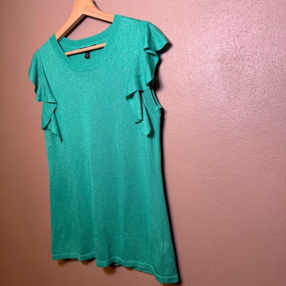 Banana Republic Sleeveless Ruffle Sweater Short Sleeve Green Top Size Medium - Picture 6 of 15